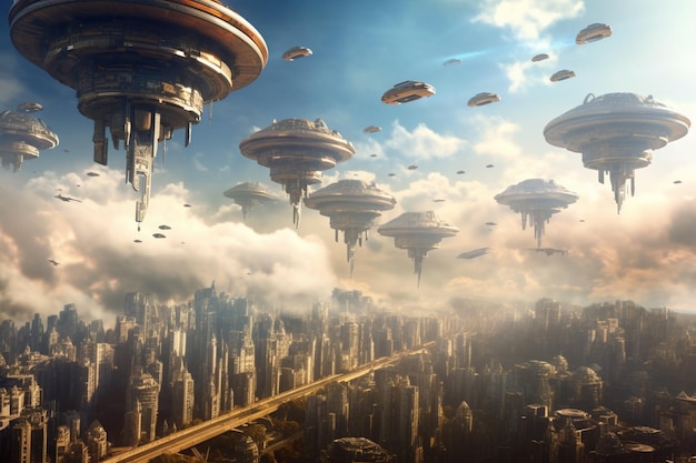 A city in the sky with flying city