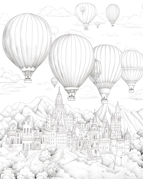 City Sky with Hot Air Balloons