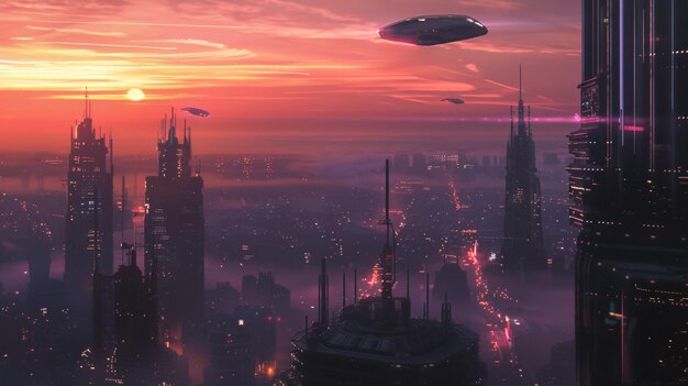 a city in the sky with a ufo in the sky