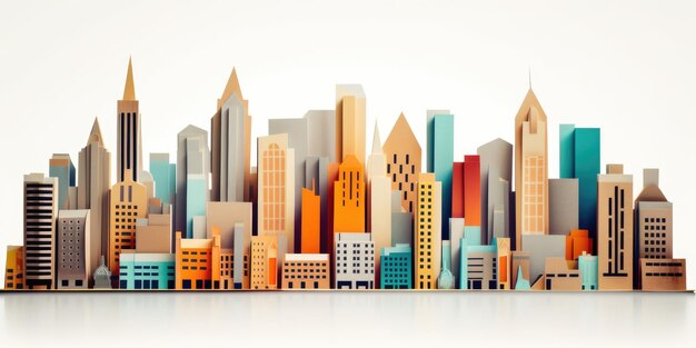 Photo city skyline color paper art on white background beautiful generative ai aig32