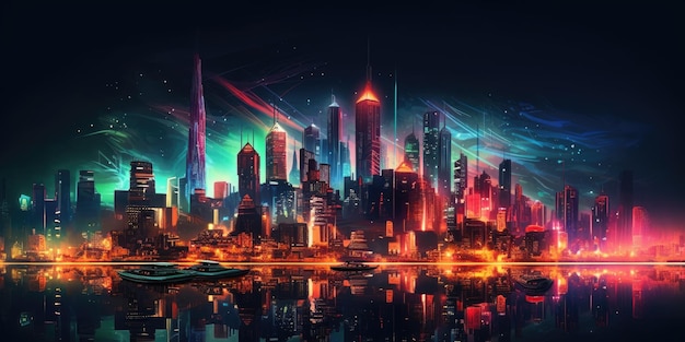 City skyline cyberpunk neon op donkere achtergrond mooie generatieve AI AIG32