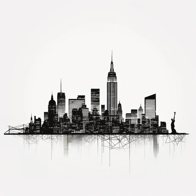 Photo city skyline drawing black and white sketch