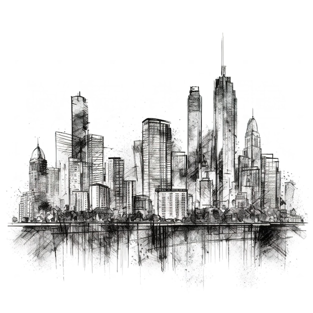 Photo city skyline drawing black and white sketch