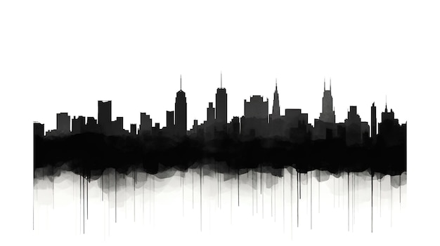 都市のスカイラインの黒と白のスケッチを描く