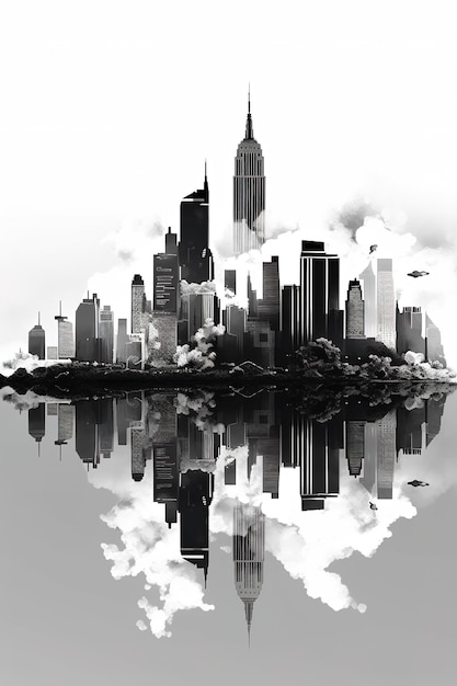 Photo city skyline drawing black and white sketch