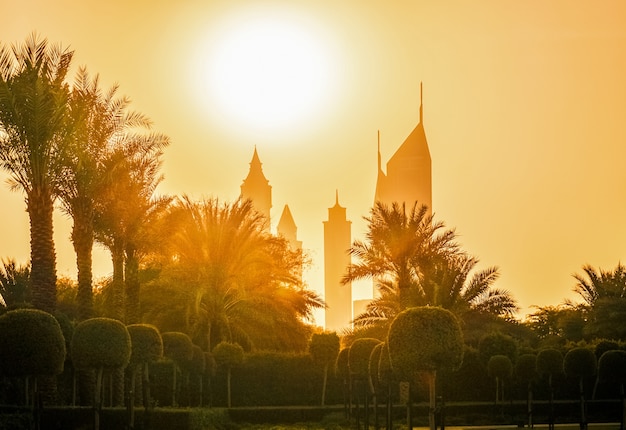 The city skyline of Dubai in the sunlight