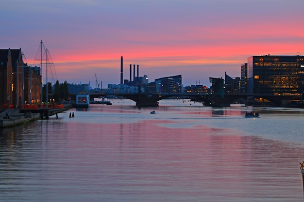 City skyline at dusk