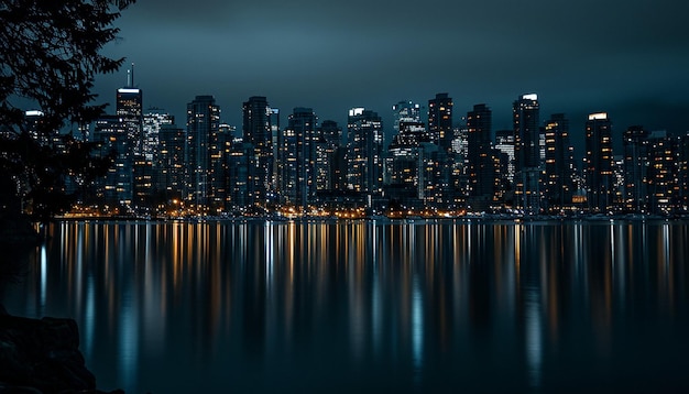 Photo a city skyline gradually dimming lights for earth hour
