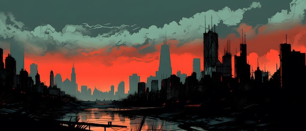 City skyline illustration Urban landscape