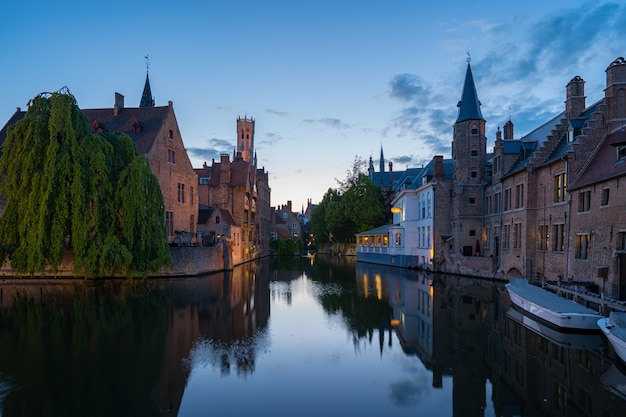 City skyline at night in Belgium