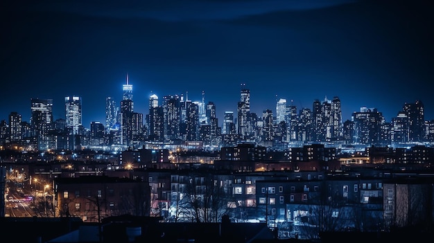 Foto skyline della città di notte in centro generato ai