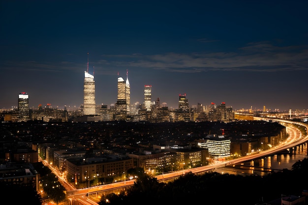 City skyline at night professional photograph