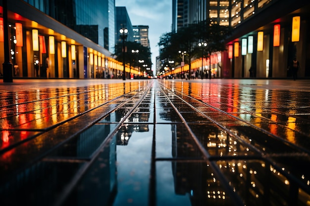 Foto l'orizzonte della città si riflette sulle acque tranquille una perfetta simmetria tra lo splendore urbano e la natura c