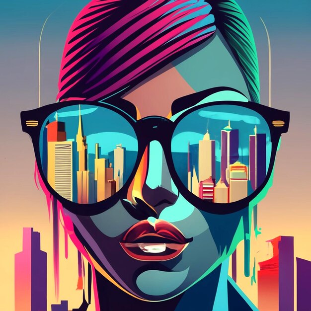 The city skyline silhouette reflected in the sunglasses Vector illustration AI_Generated