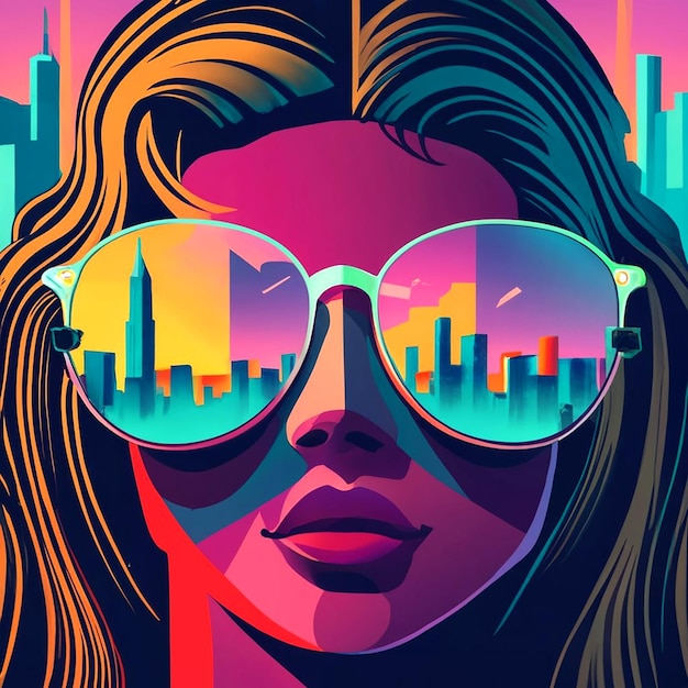 The city skyline silhouette reflected in the sunglasses Vector illustration AI_Generated