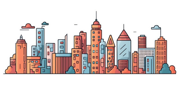 city skyline simple doodle color cartoon on white background beautiful Generative AI AIG32