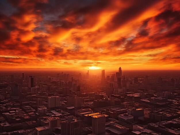 Photo city skyline at sunset glow