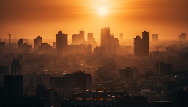 Foto skyline della città al tramonto