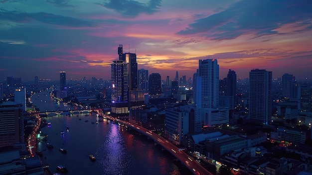 City skyline view at night perfect for urban concept designs