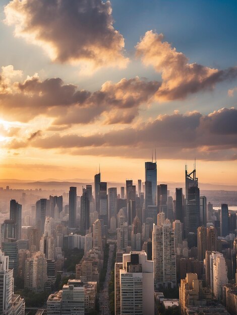 Foto vista dell'orizzonte della città al tramonto