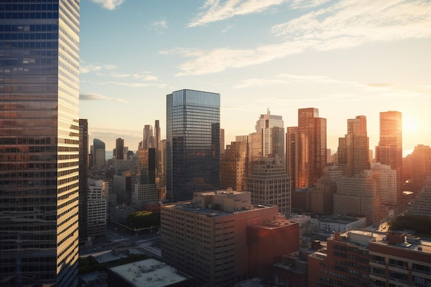 City skyline with architectural details