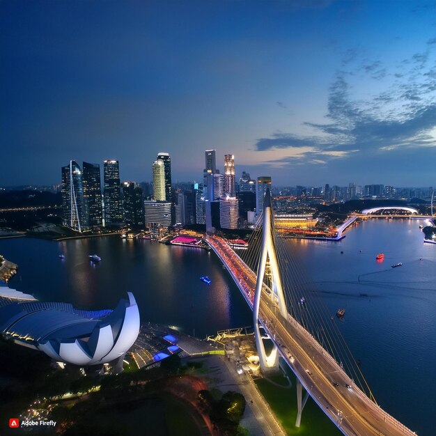 a city skyline with a bridge and a city in the background