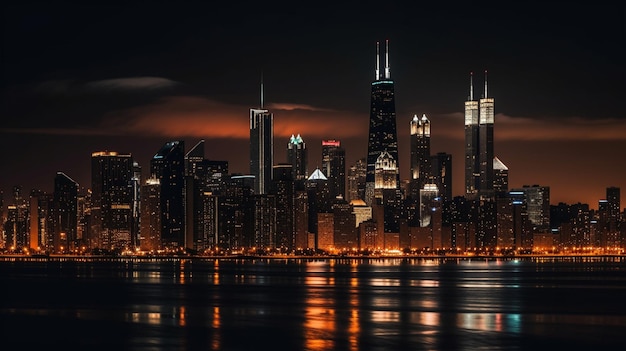 A city skyline with the chicago skyline in the background.