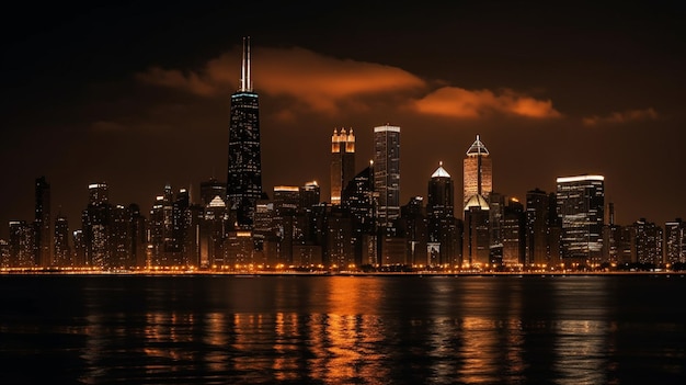 A city skyline with the chicago skyline in the background.