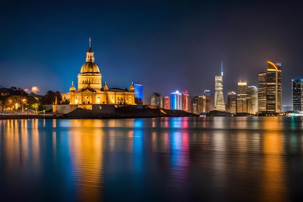 Photo a city skyline with a city in the background.