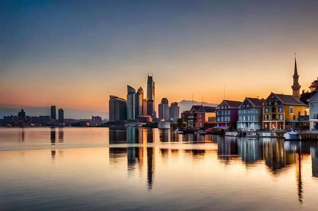 a city skyline with a city in the background.