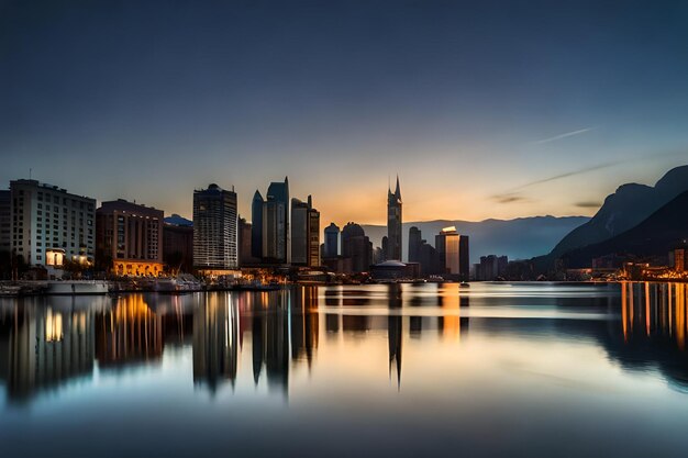 a city skyline with a city in the background.