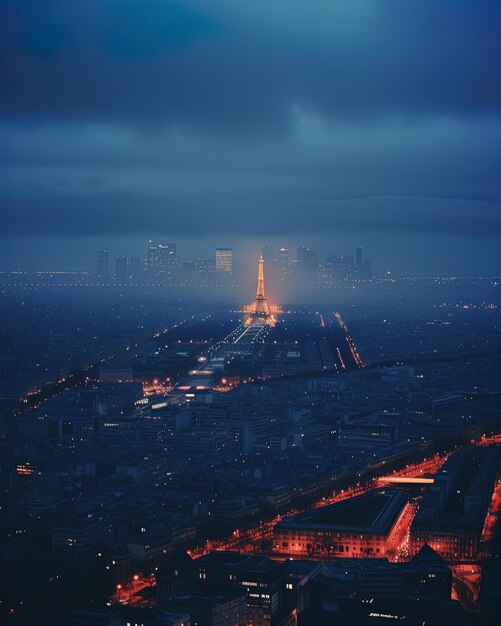 A city skyline with a city in the background