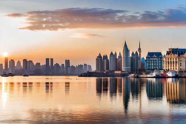 A city skyline with the city skyline in the background