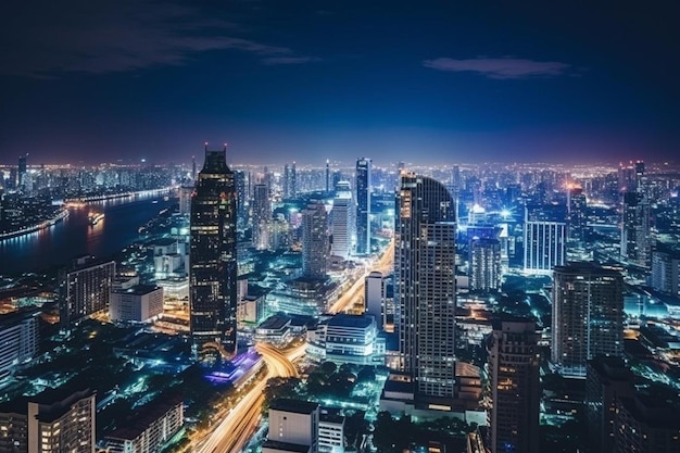 a city skyline with a cityscape and a city at night