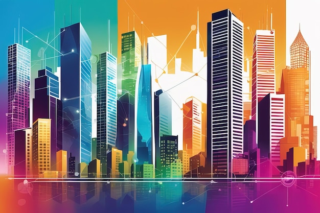 city skyline with colorful buildingscity skyline with colorful buildingsvector abstract background w