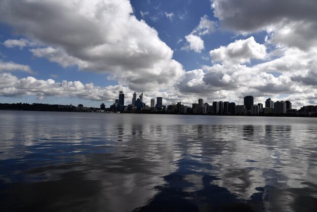 City skyline with river in background