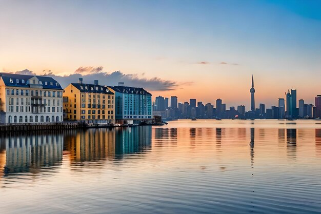 A city skyline with the skyline in the background