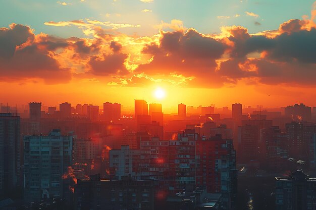 Photo a city skyline with a sunset in the background