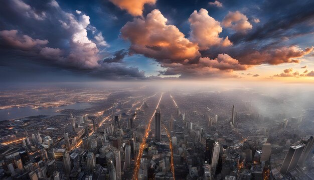 Photo a city skyline with a sunset and clouds in the sky