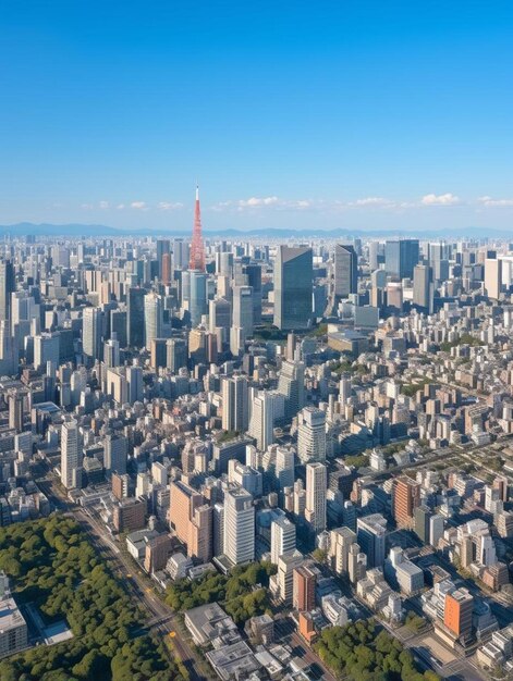 a city skyline with a view of the city in the distance