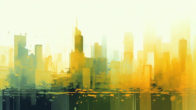 Photo a city skyline with yellow and green colors