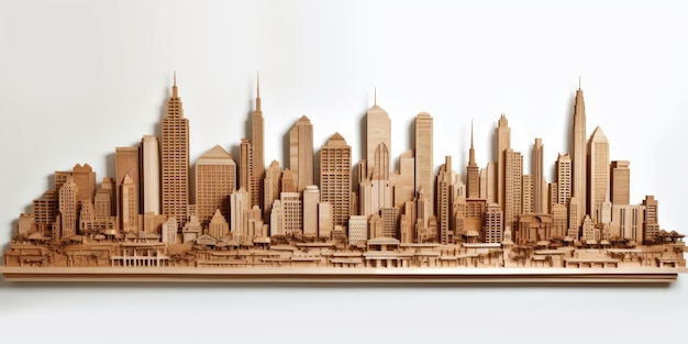 Photo city skyline wood carving on white background generative ai aig32