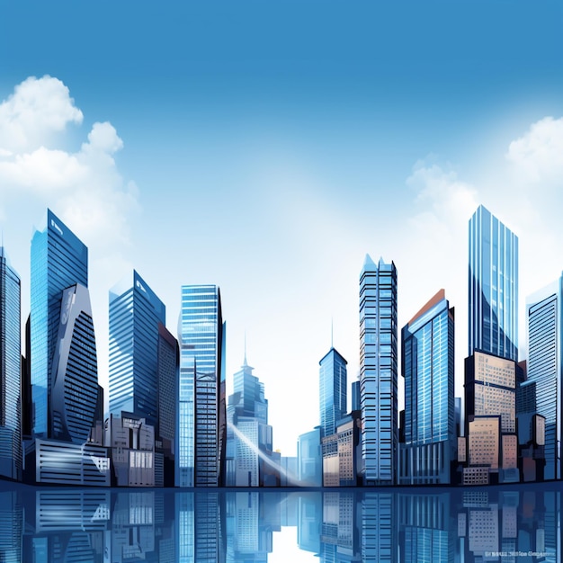 City skyscraper buildings on bright background