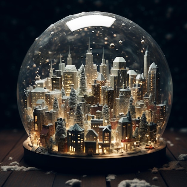 A city in a snow globe