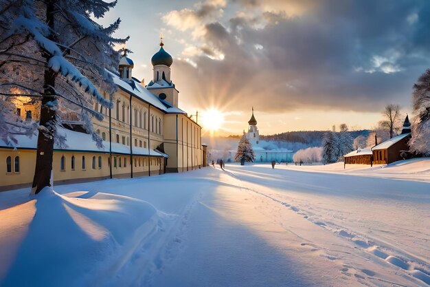 a city in the snow