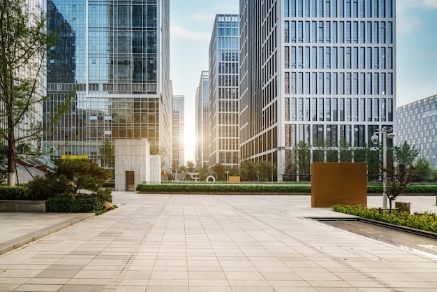 City square and modern high-rise buildings