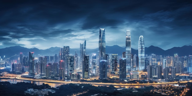 City square and skyline with modern buildings in shenzhen at morning