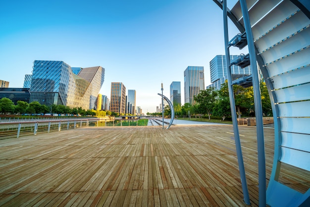 City square and skyscraper