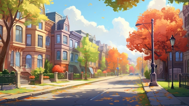 A city street at autumn