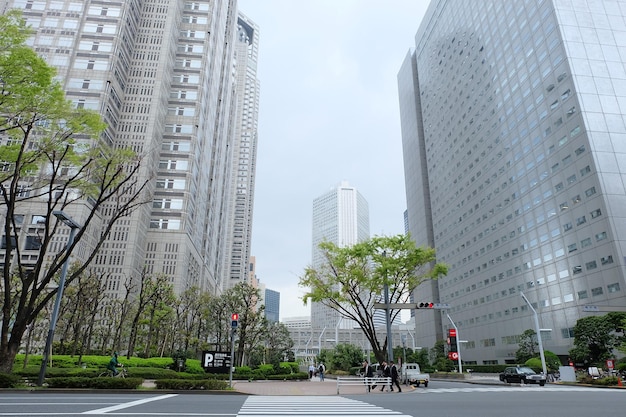 空に照らされた街と建物